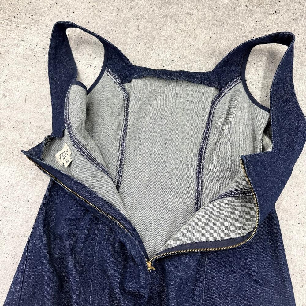 J Crew Blue Denim Midi Dress Back Zip Sleeveless Front Slit Dress Womens Size 6 - Picture 5 of 9